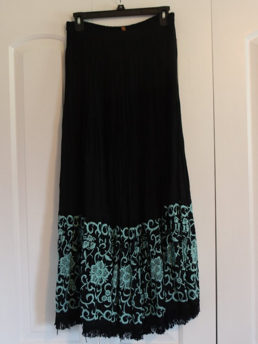 Vintage Double D Ranch Embroidered Maxi Skirt Size Large Black/Teal